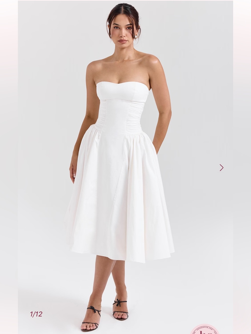 HOUSE OF CB Georgiana White Cotton Strapless Midi Sundress NWOT